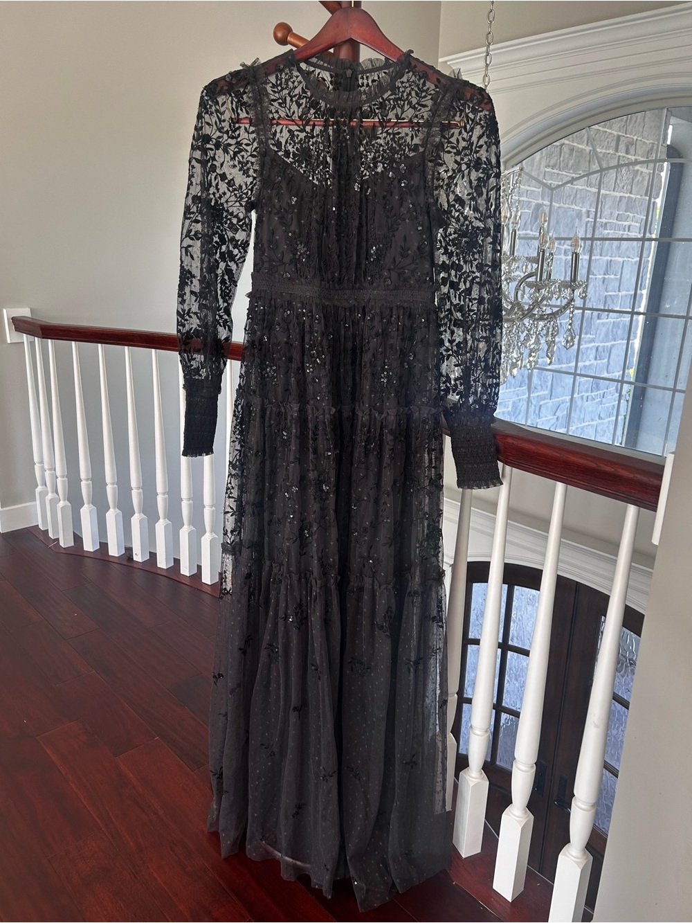 Needle & Thread Black Lace and Sequin Maxi Dress